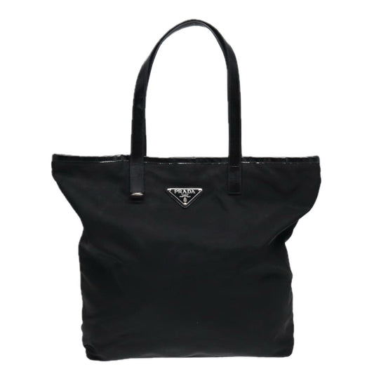 PRADA Tote Bag Nylon Black Silver Auth