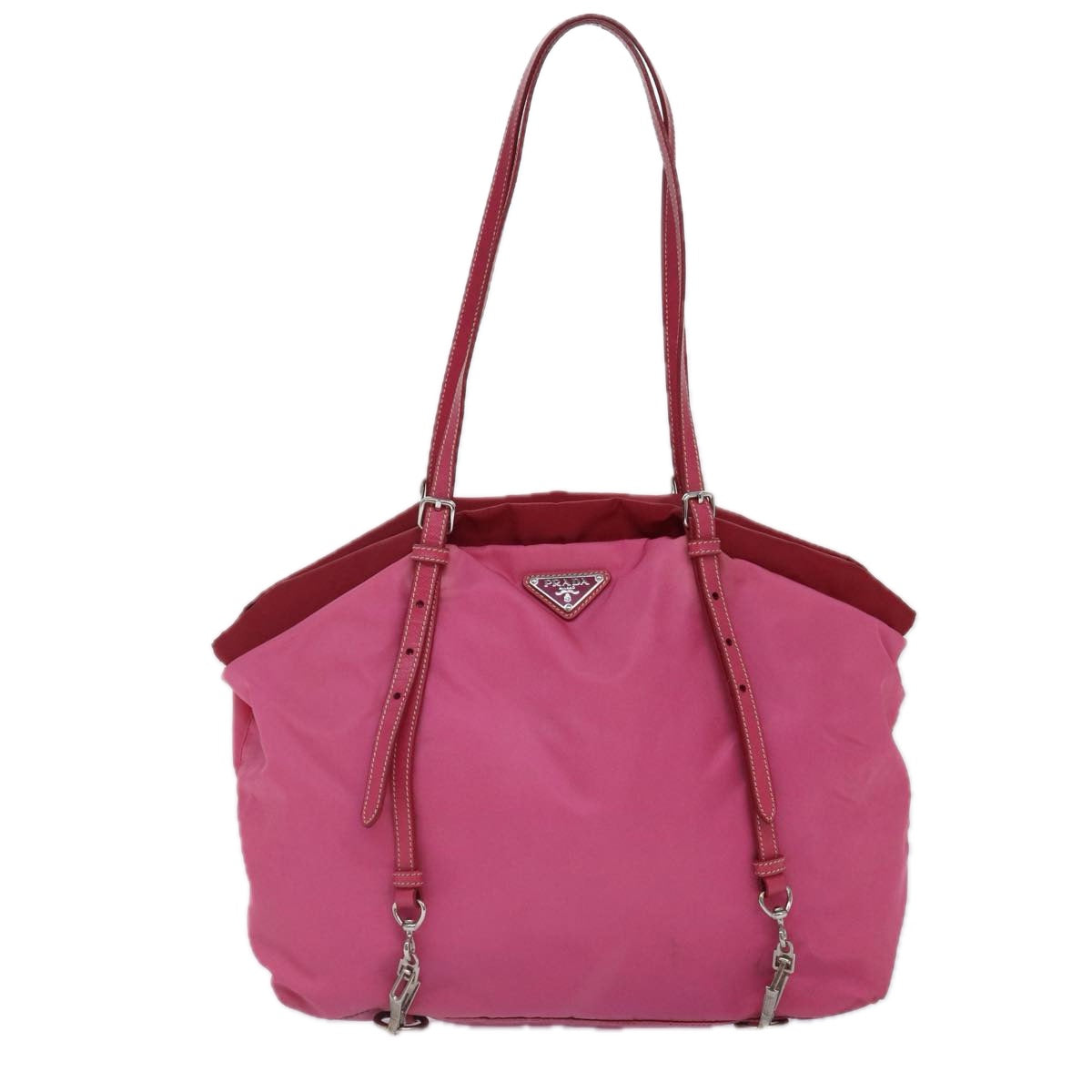 PRADA Tote Bag Nylon Pink Silver Auth