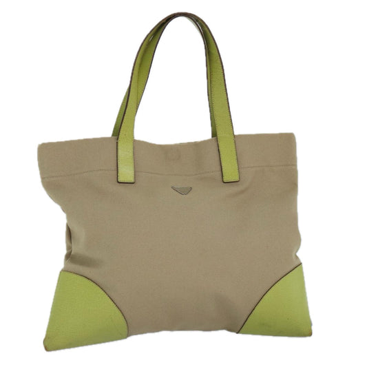 PRADA Tote Bag Canvas Beige Silver Auth