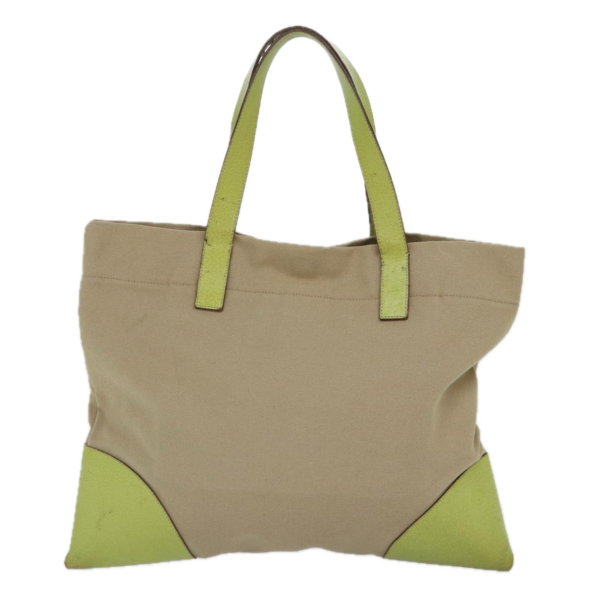 PRADA Tote Bag Canvas Beige Silver Auth