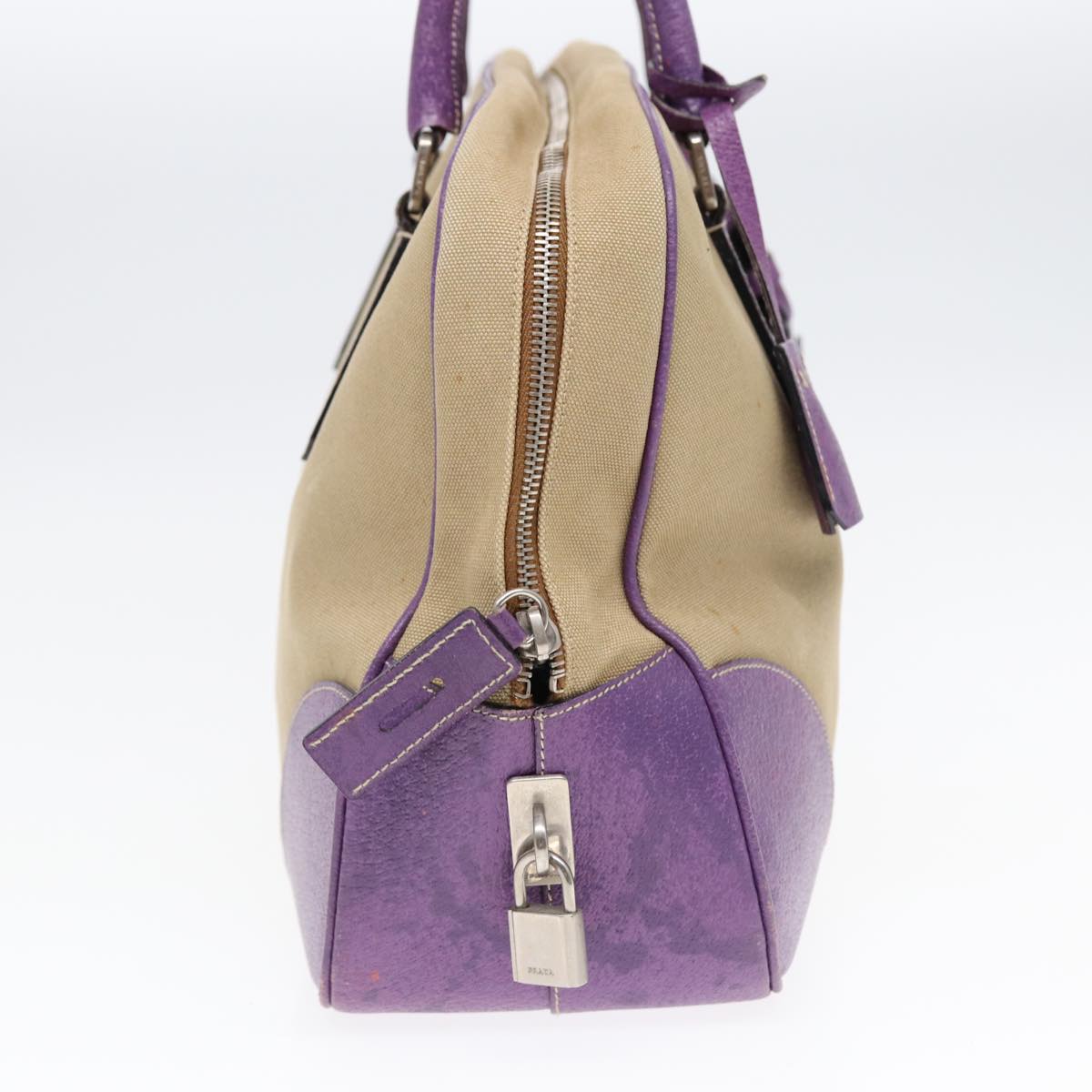 PRADA Hand Bag Canvas Beige Silver Auth
