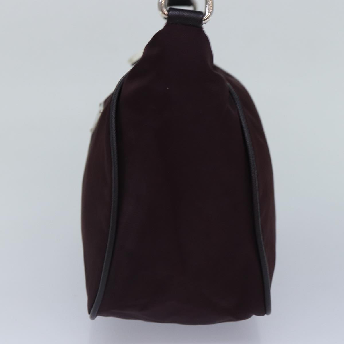 PRADA Shoulder Bag Nylon Wine Red Silver Auth