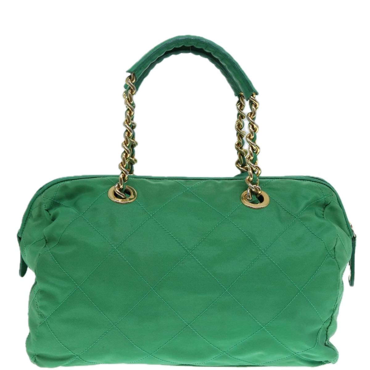 PRADA Hand Bag Nylon Green Gold Auth