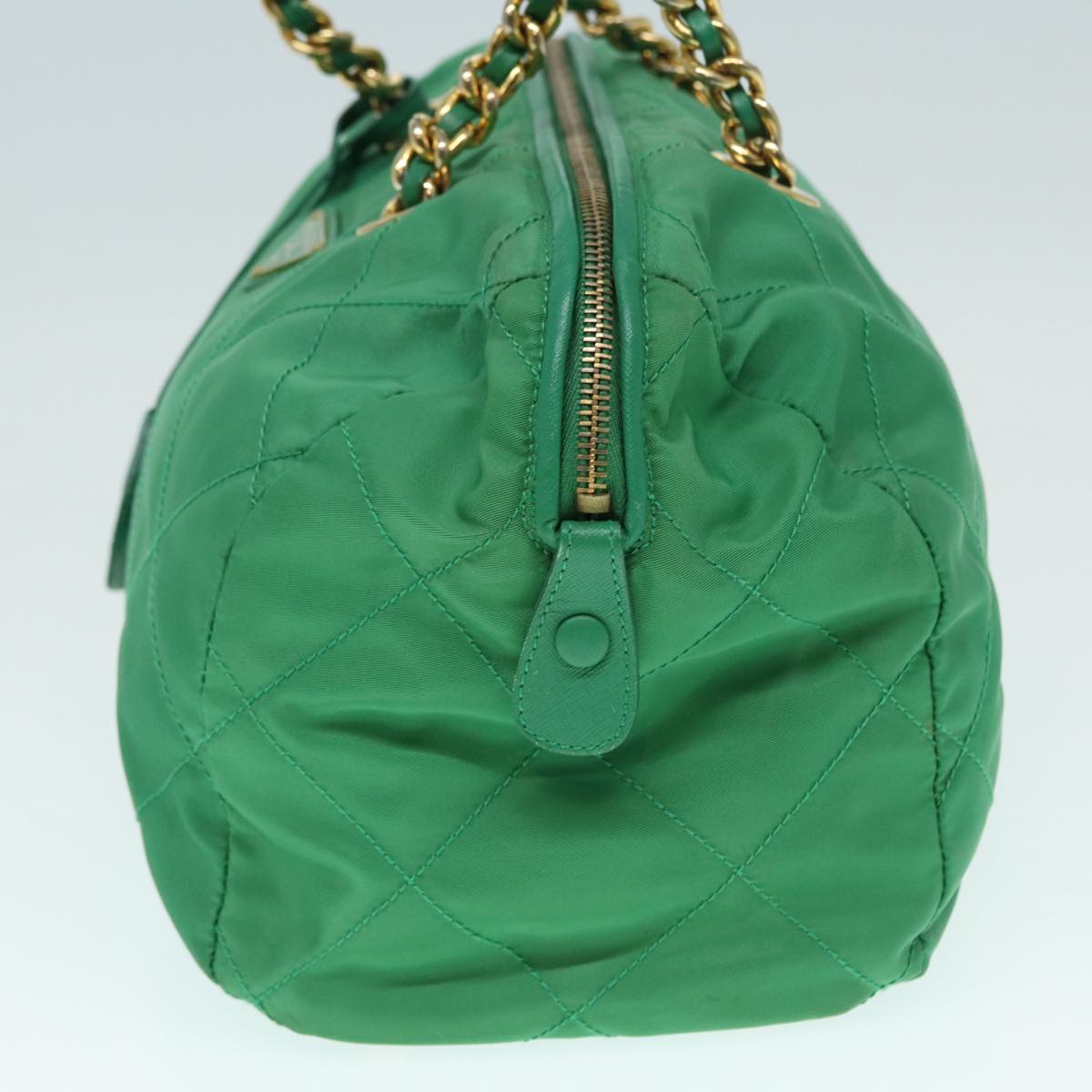 PRADA Hand Bag Nylon Green Gold Auth