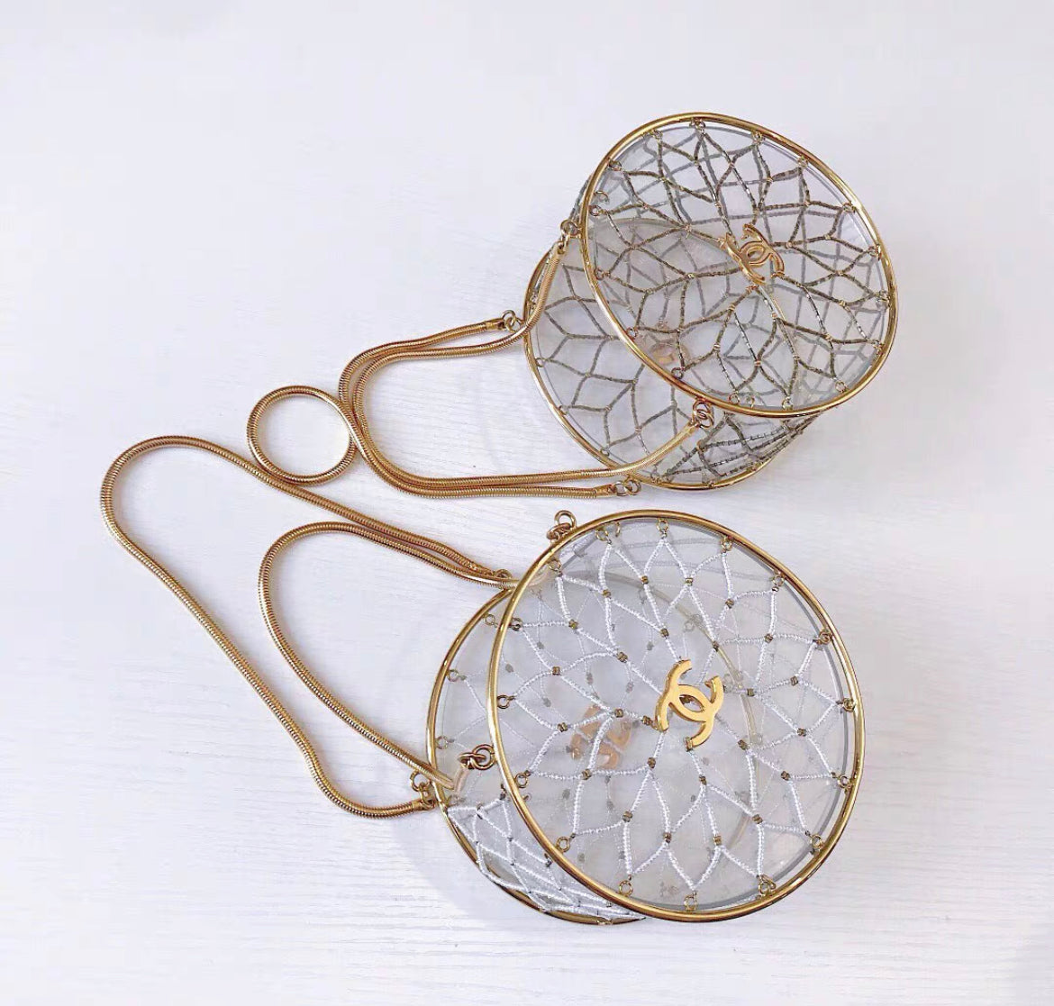 Chanel MinaudiÃ¨re Ultra Rare 1990 Beaded Gold Transparent Circle Micro Mini Bag