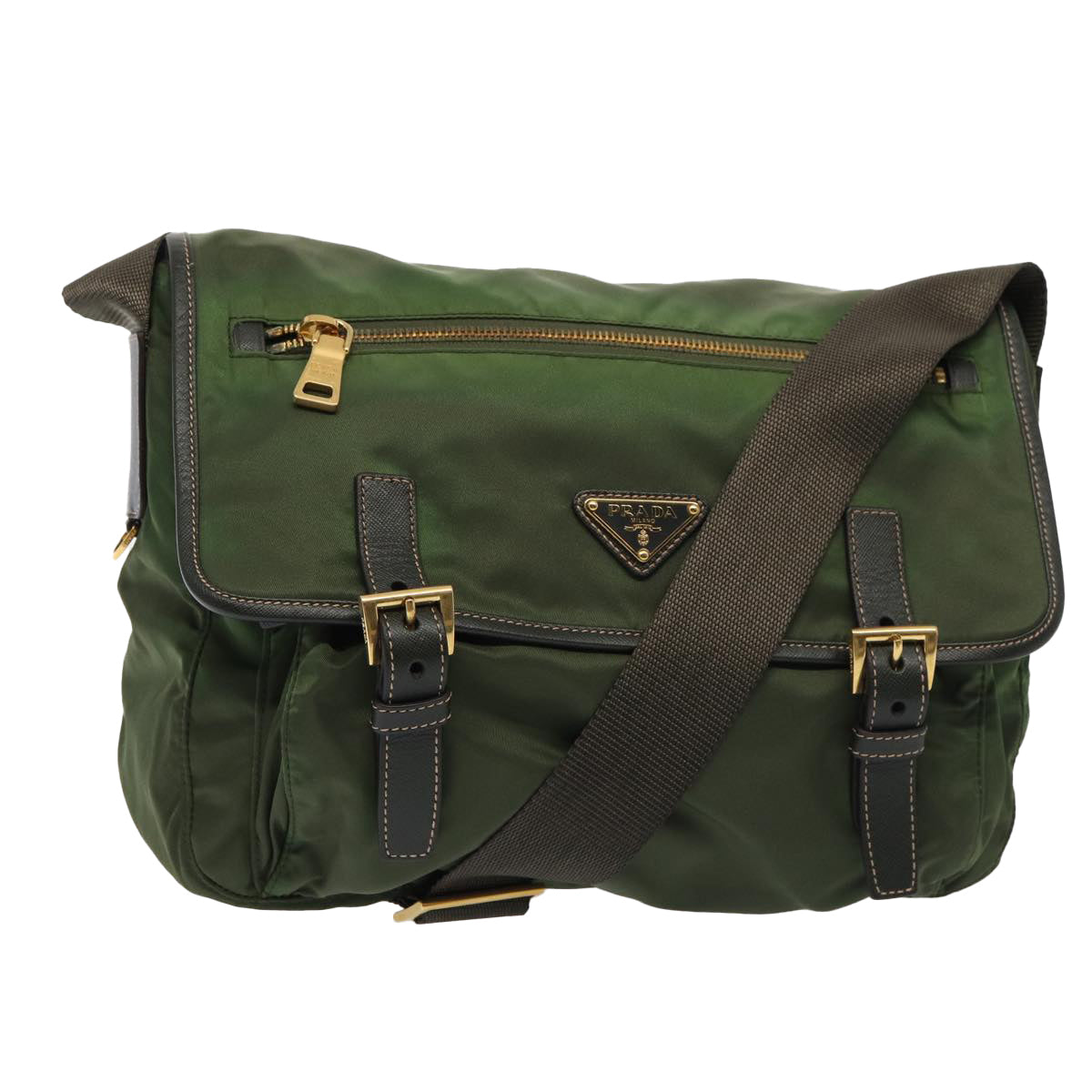 PRADA Shoulder Bag Nylon Khaki Gold Auth