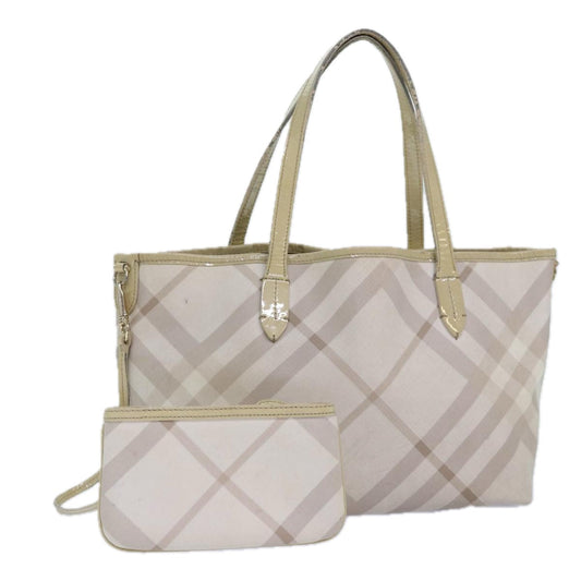 Burberry Nova Check Tote Bag PVC White Silver Auth 87223
