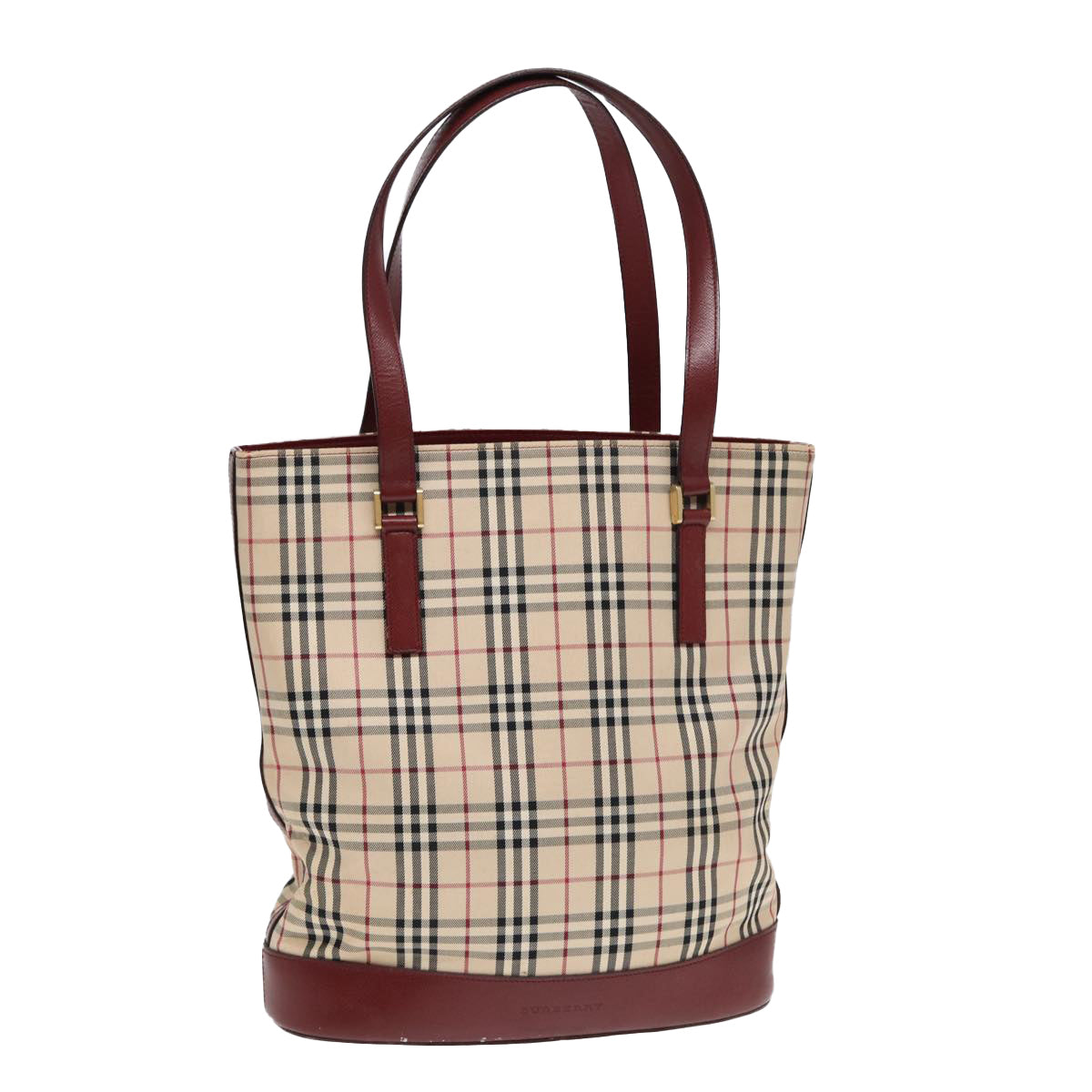 Burberry Nova Check Tote Bag Canvas Leather Beige Bordeaux Auth 87306