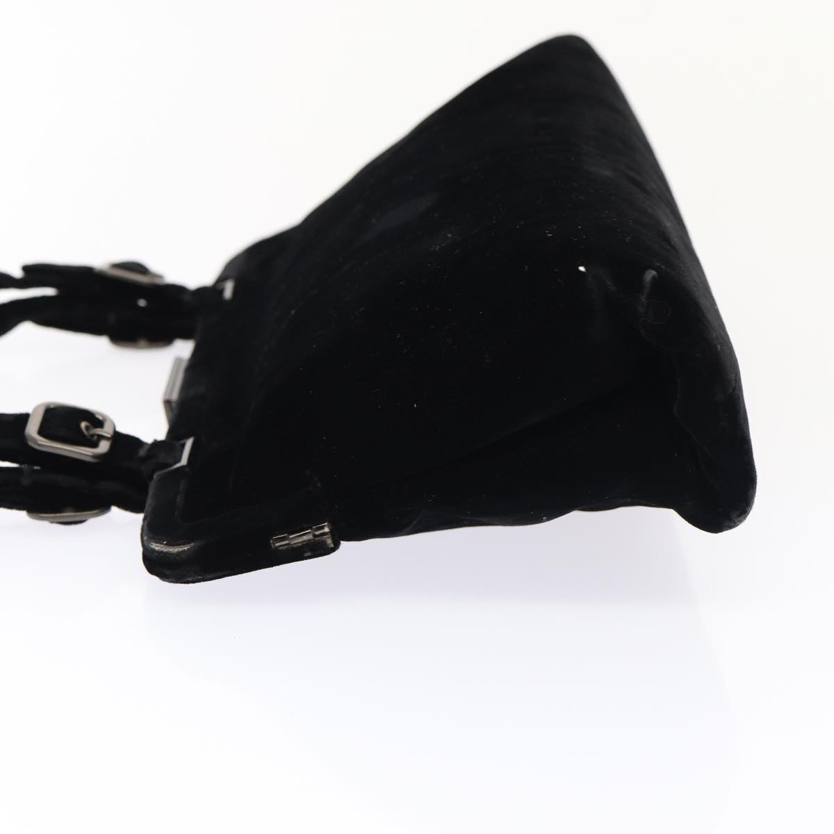 PRADA Hand Bag Velor Black Silver Auth