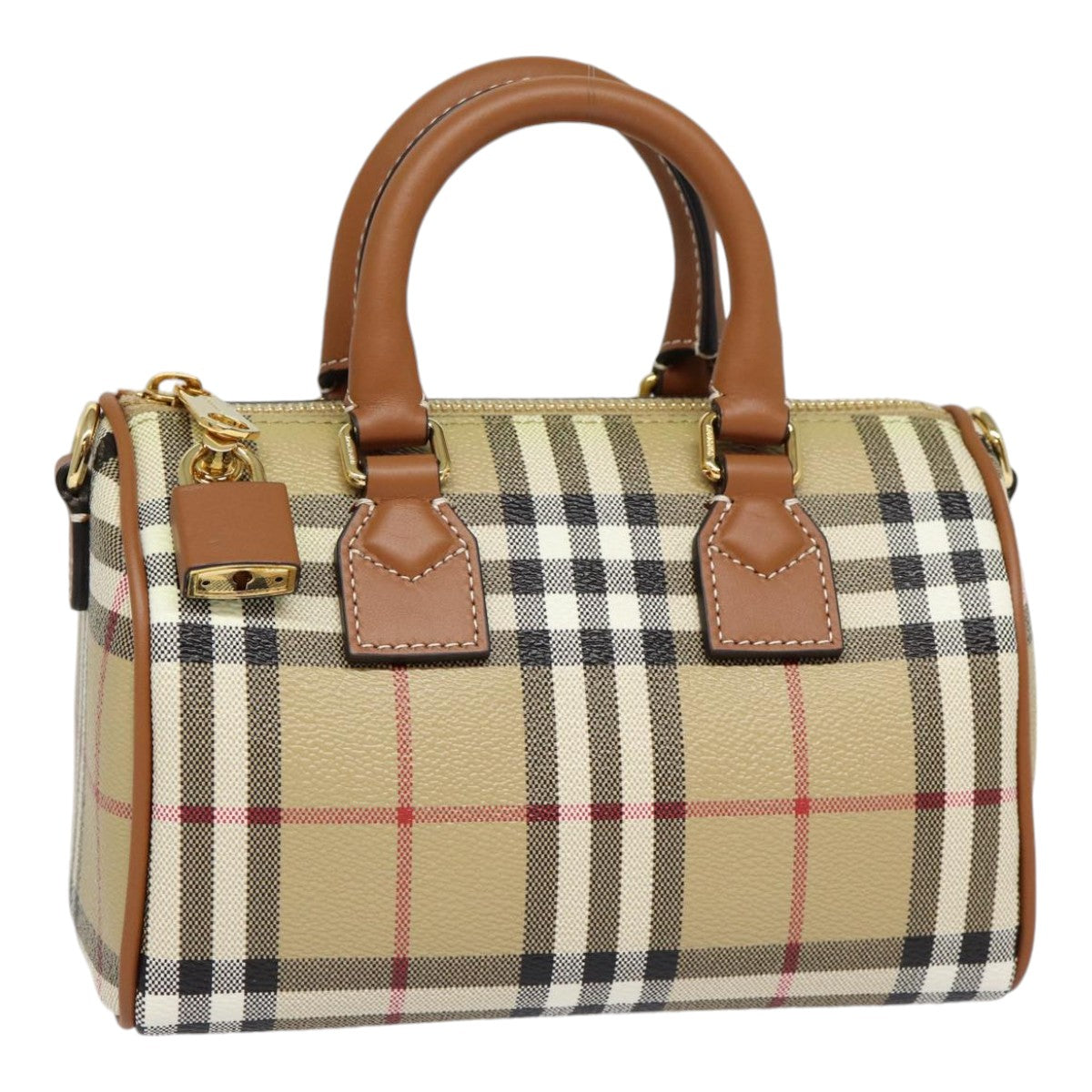 Burberry Nova Check Hand Bag PVC Leather 2way Beige Auth 87630S