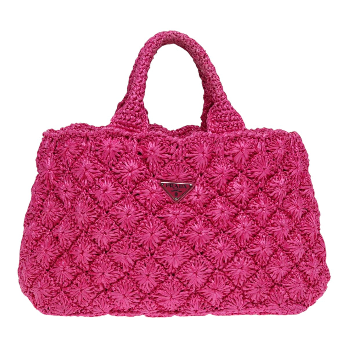 PRADA Canapa GM Hand Bag Raffia 2way Pink Auth