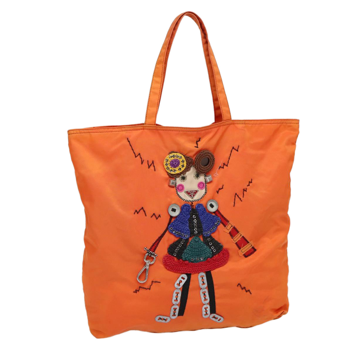PRADA Tote Bag Nylon Orange Silver Auth