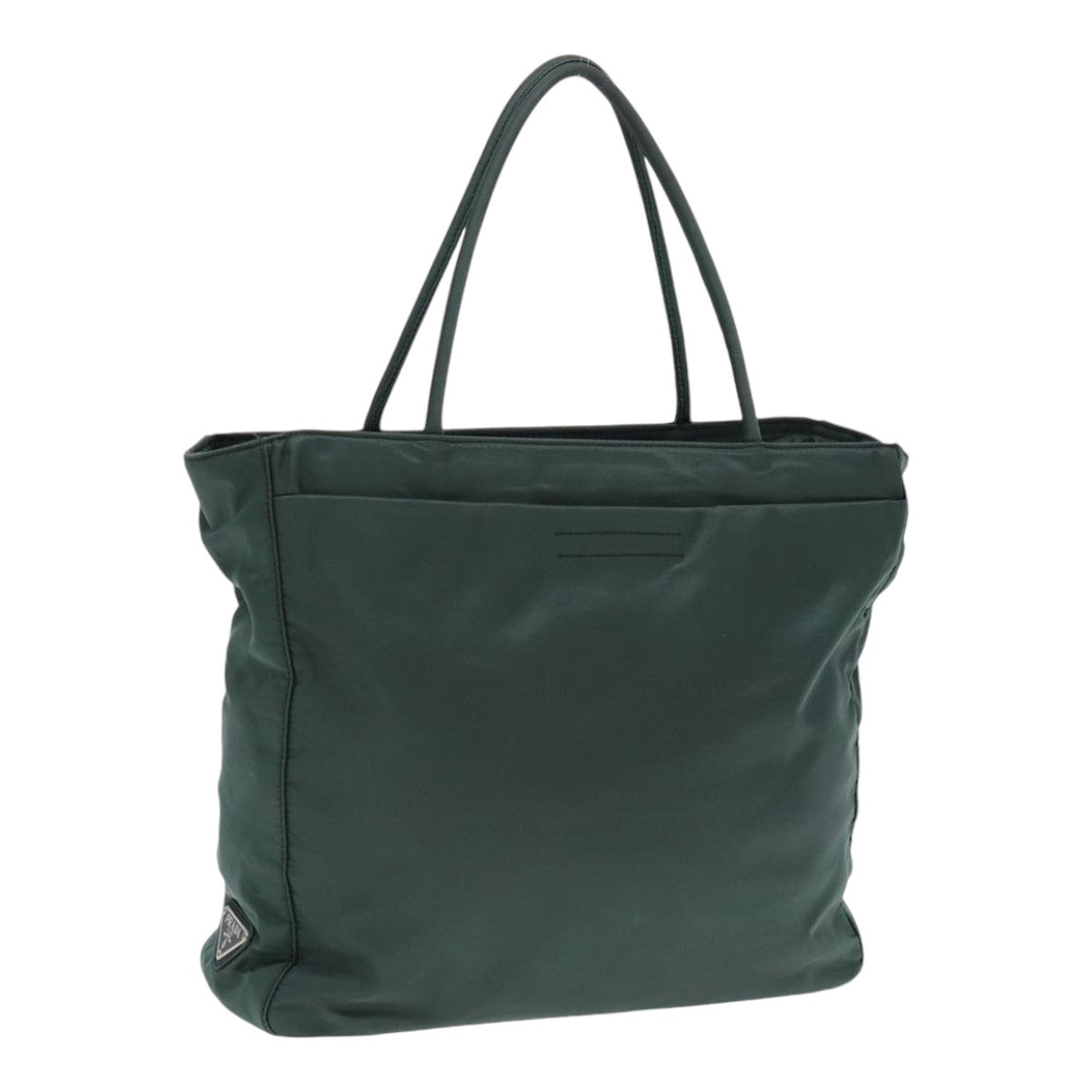 PRADA Tote Bag Nylon Khaki Silver Auth