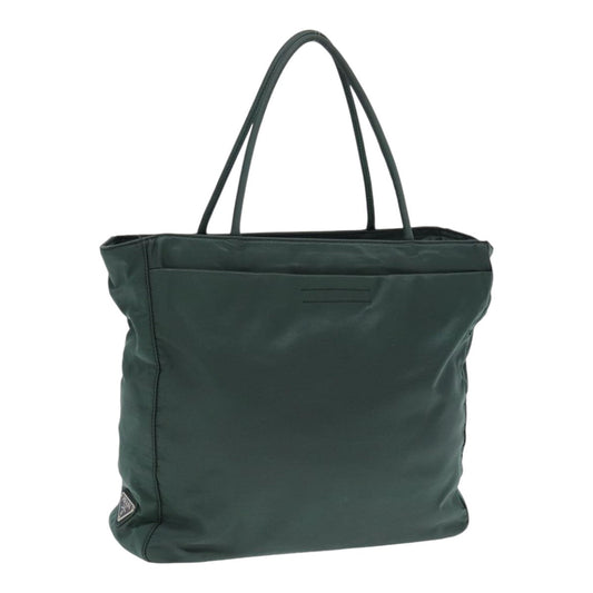 PRADA Tote Bag Nylon Khaki Silver Auth