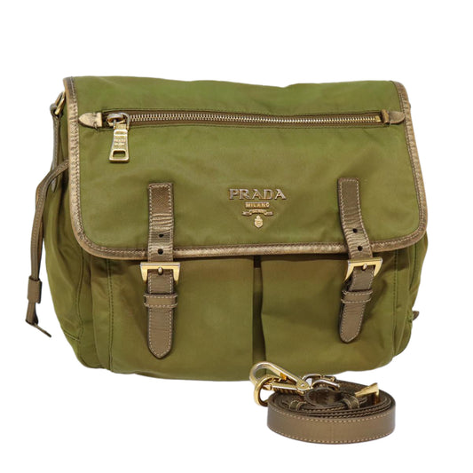 PRADA Shoulder Bag Nylon Khaki Gold Auth