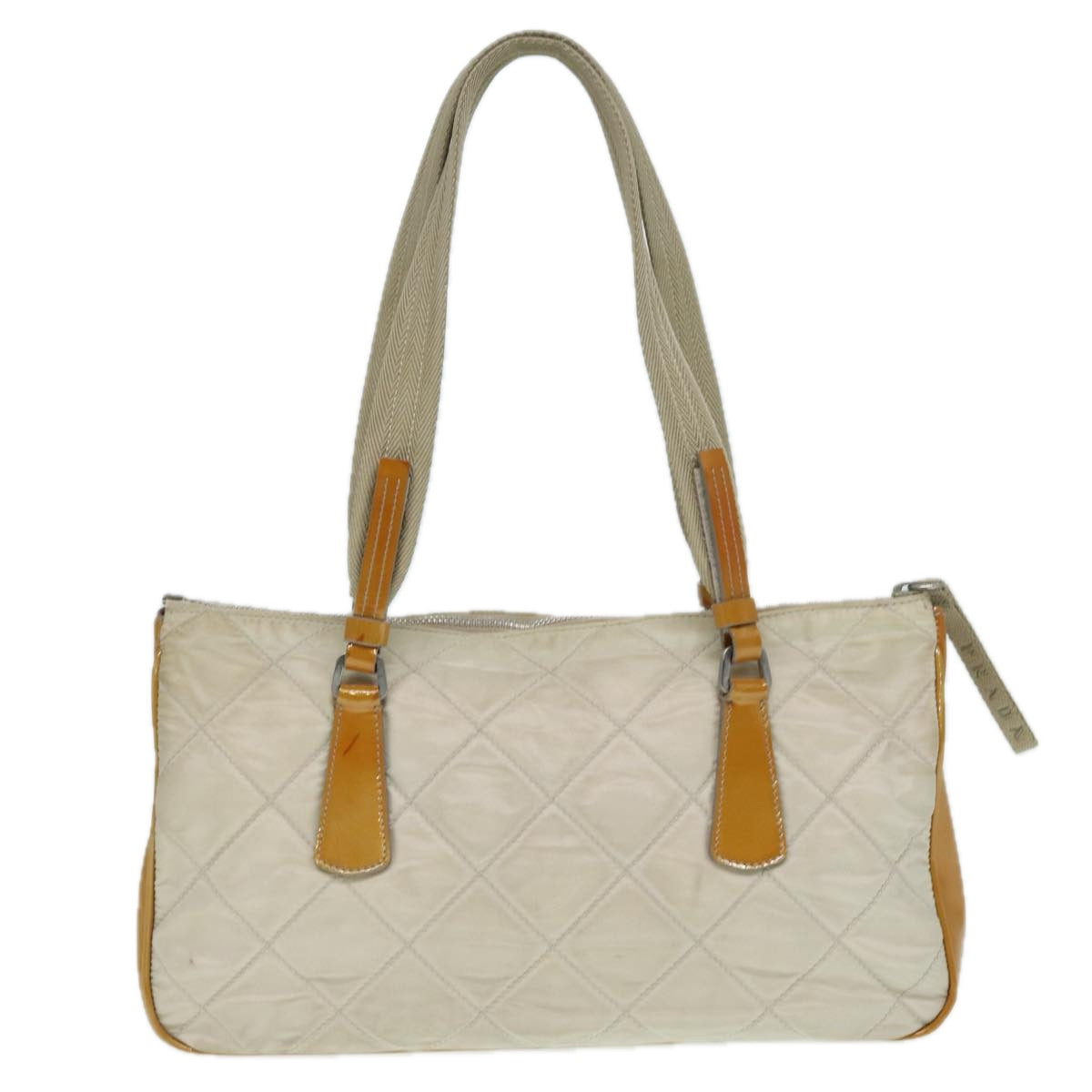 PRADA Shoulder Bag Nylon Beige Silver Auth