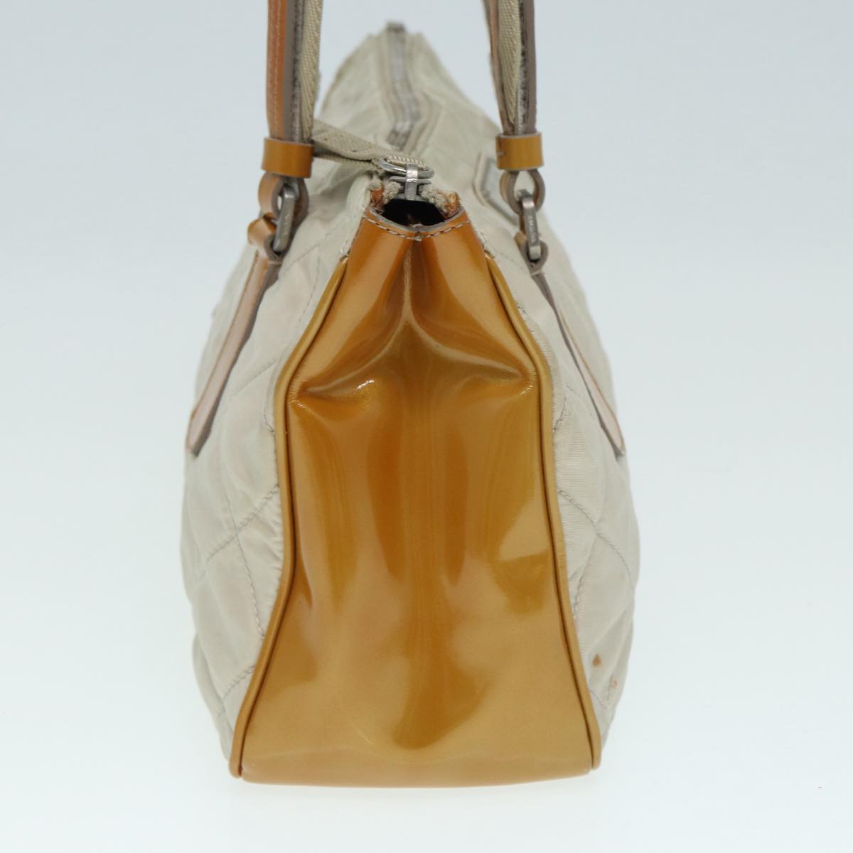 PRADA Shoulder Bag Nylon Beige Silver Auth