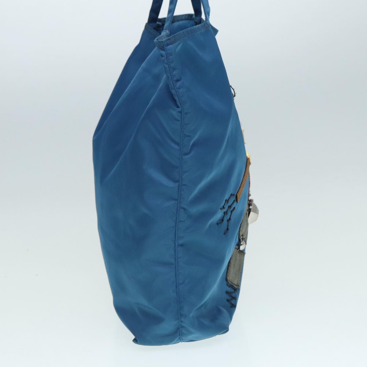 PRADA Tote Bag Nylon Blue Silver Auth