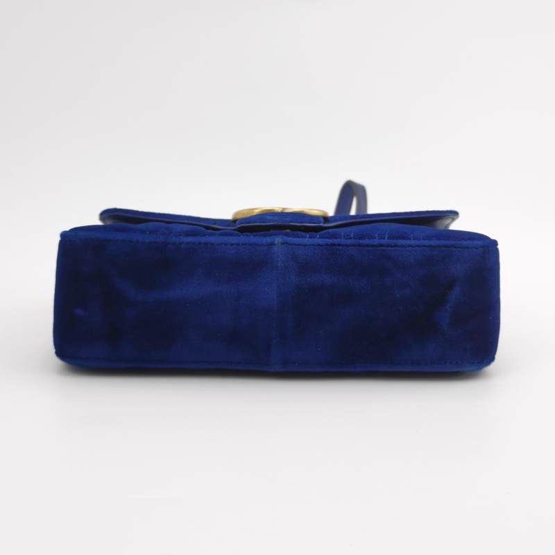 Gucci Marmont Mini Flap Navy Velvet Handbag