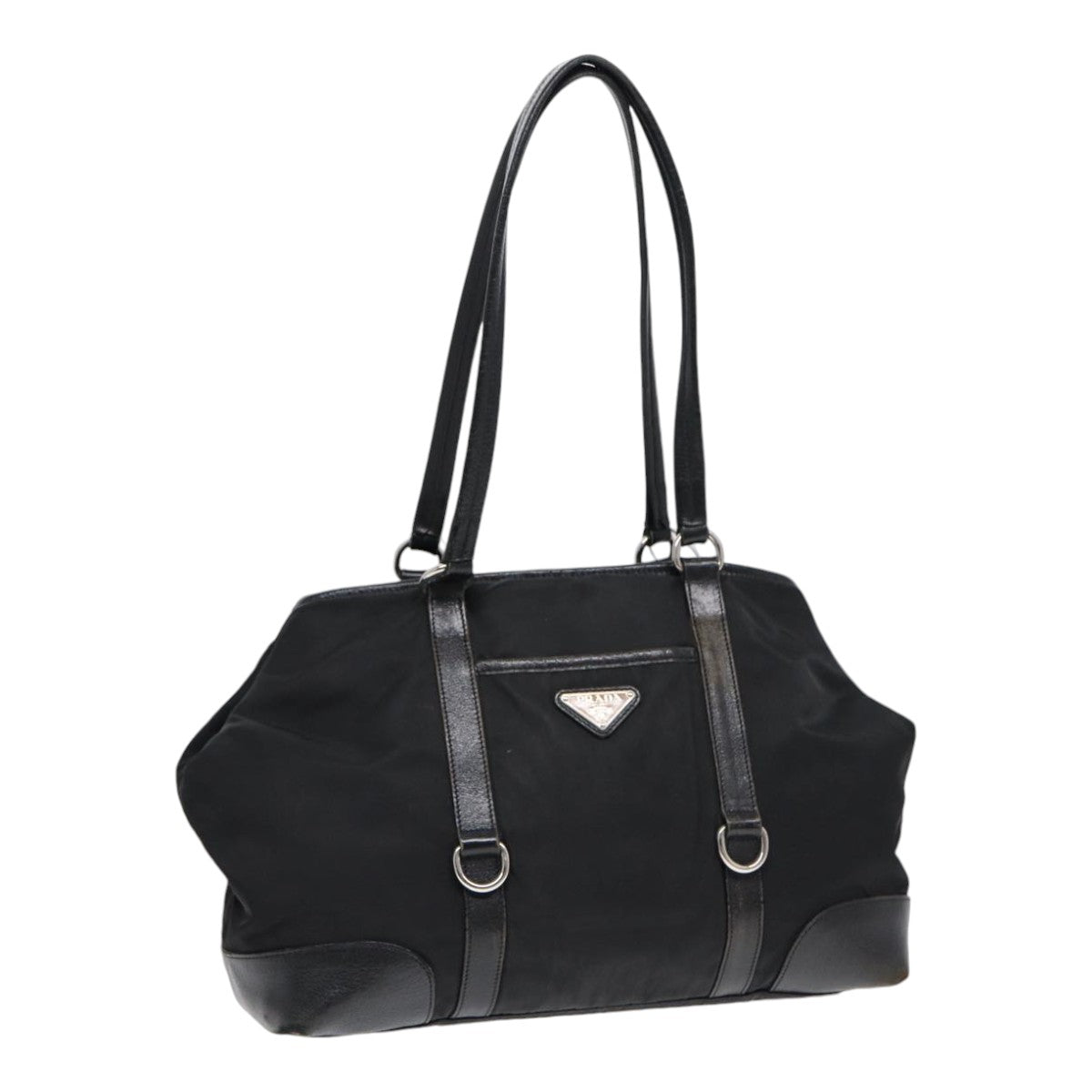 PRADA Tote Bag Nylon Black Silver Auth