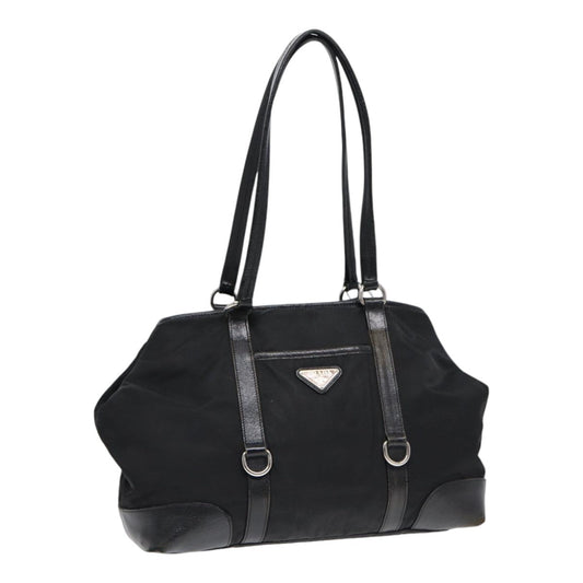 PRADA Tote Bag Nylon Black Silver Auth