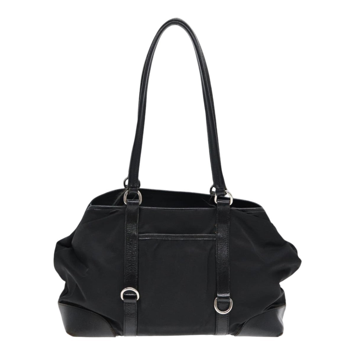 PRADA Tote Bag Nylon Black Silver Auth