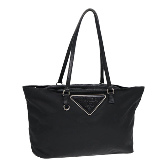 PRADA Tote Bag Nylon Silver Black Auth