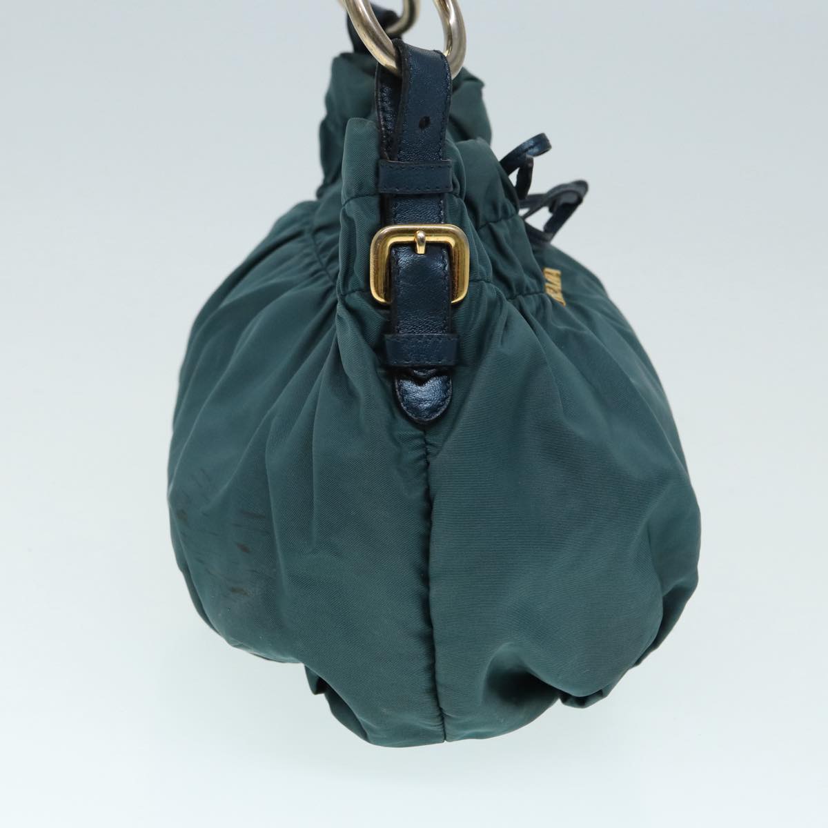 PRADA Hand Bag Nylon Green Gold Auth