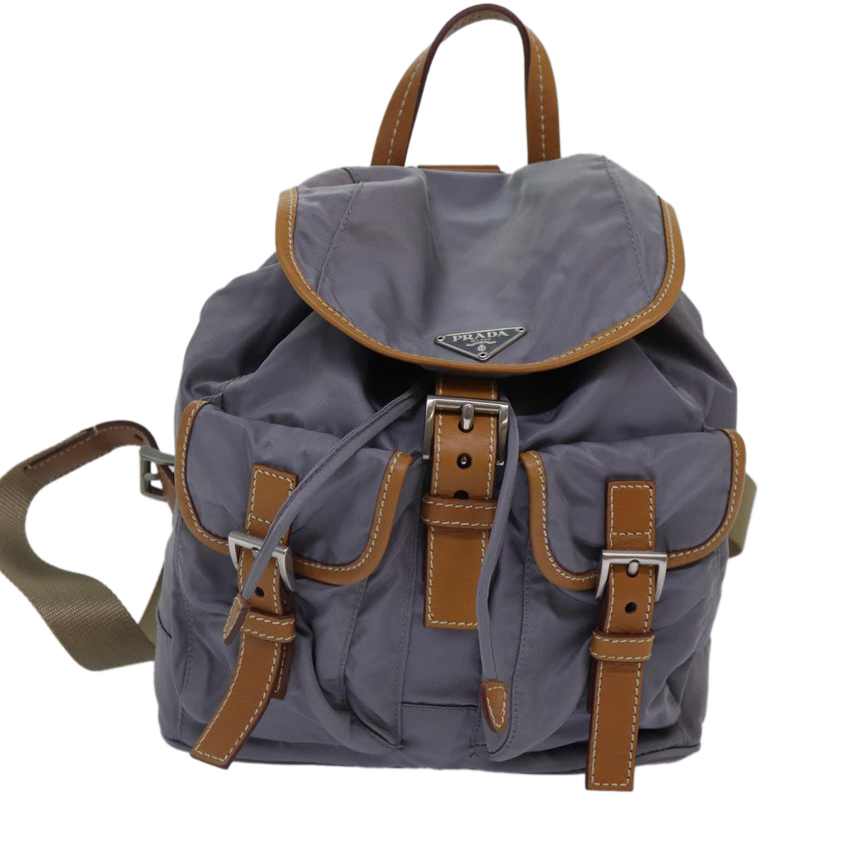 PRADA Backpack Nylon Leather Purple Gray Silver Auth