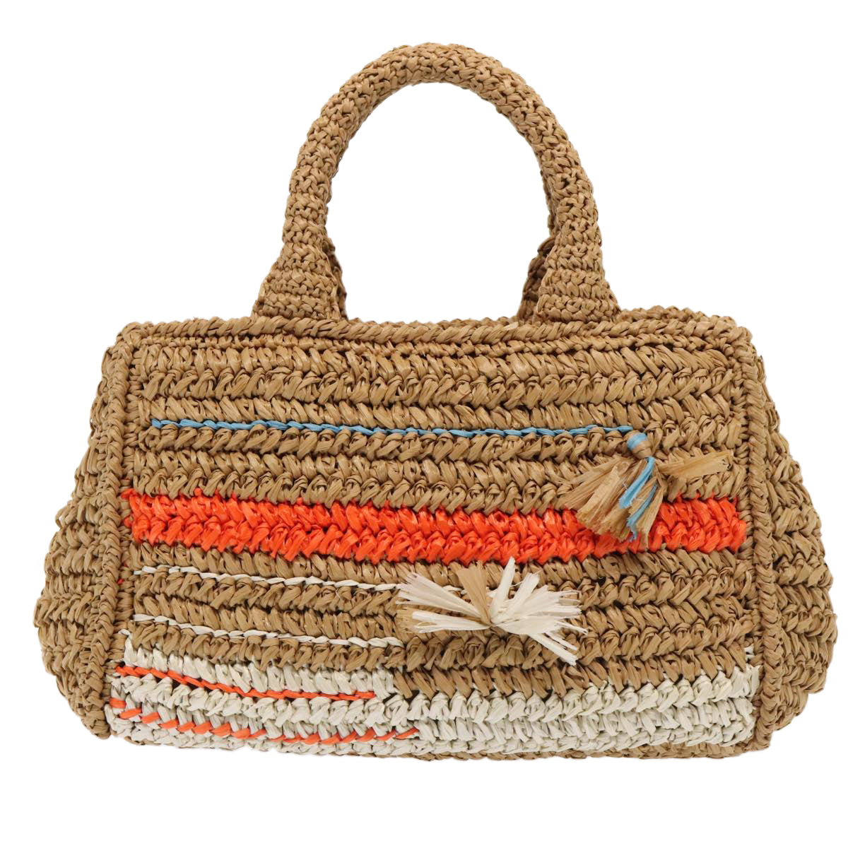 PRADA Canapa Hand Bag Raffia 2way Beige Gold Auth