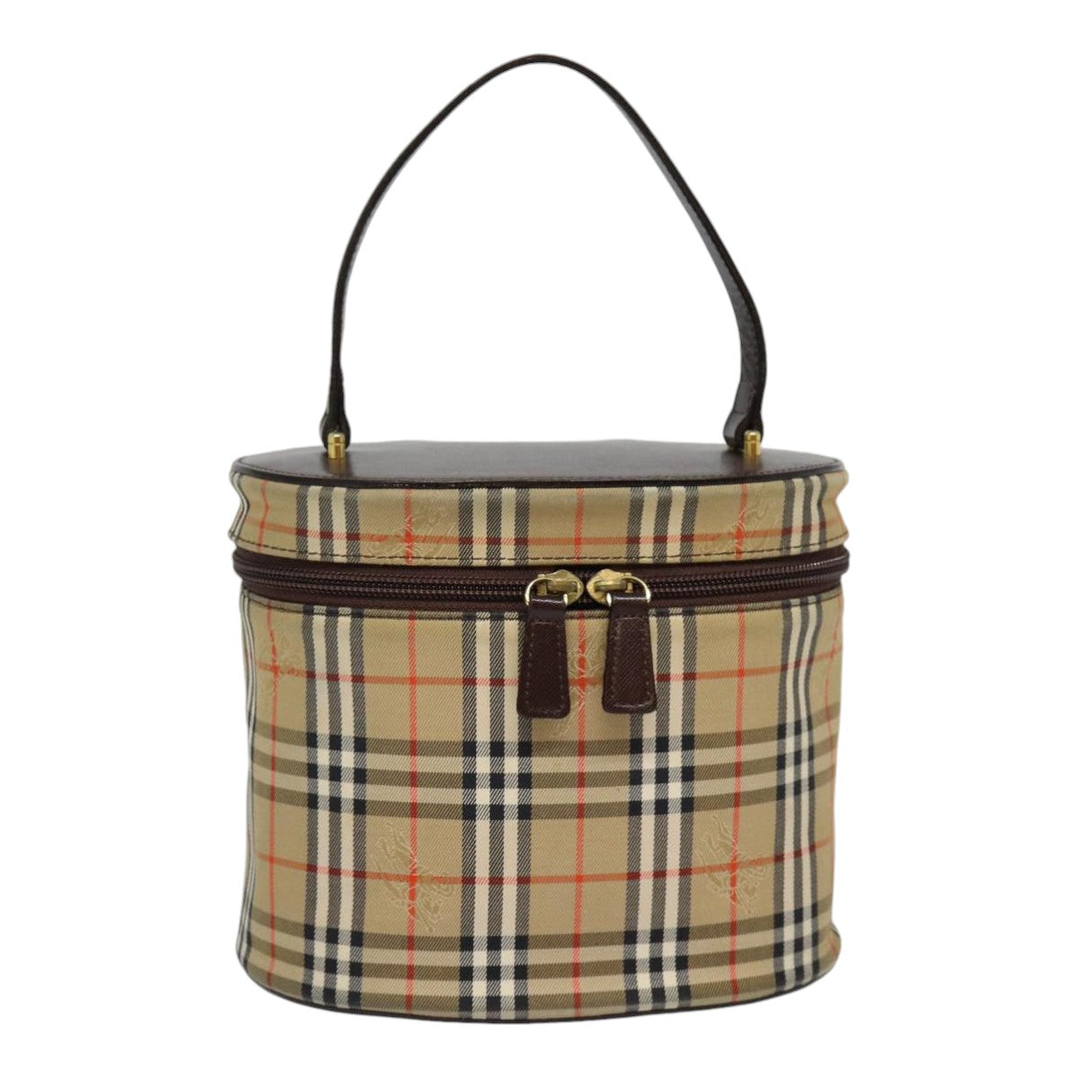 Burberry Nova Check Hand Bag Canvas Beige Gold Auth 88121