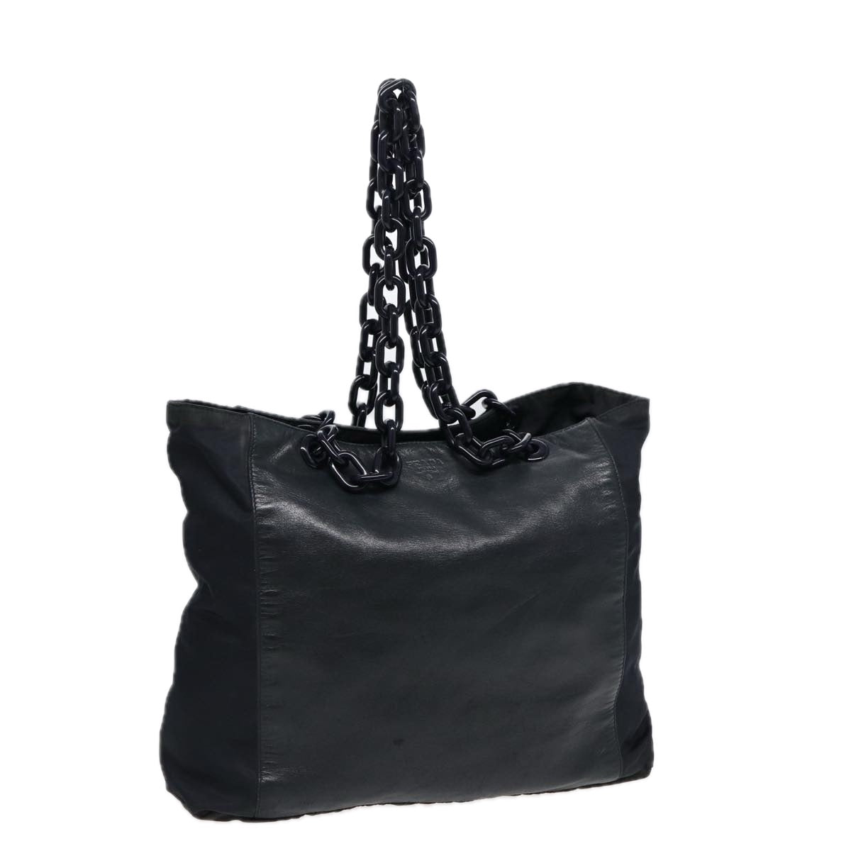 PRADA Chain Shoulder Bag Nylon Leather Black Auth
