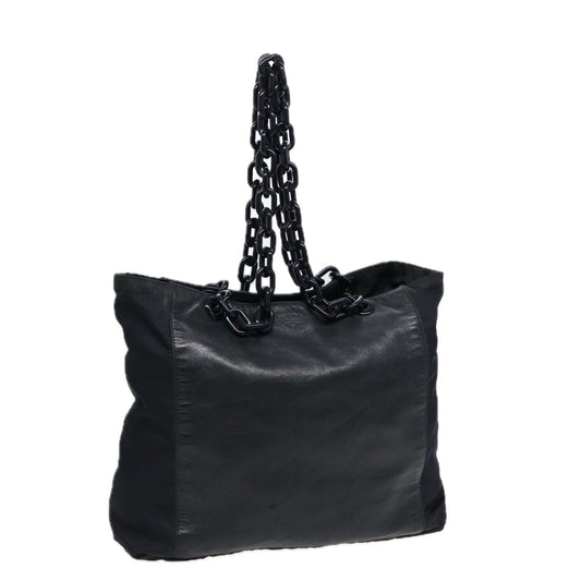 PRADA Chain Shoulder Bag Nylon Leather Black Auth