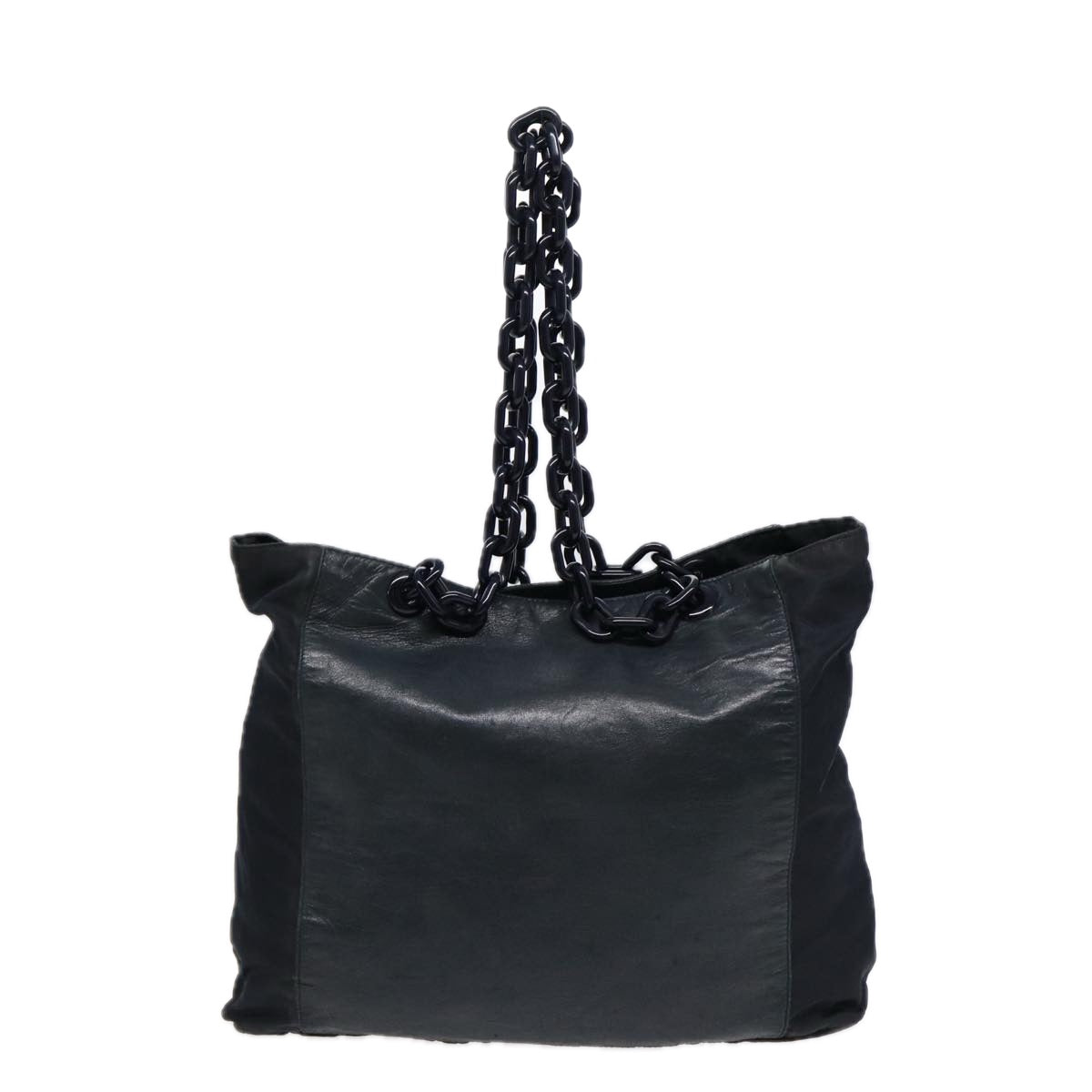 PRADA Chain Shoulder Bag Nylon Leather Black Auth