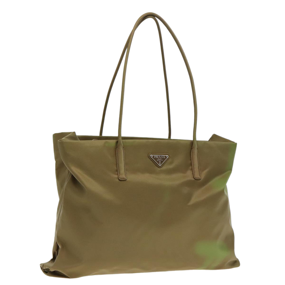 PRADA Tote Bag Nylon Khaki Silver Auth
