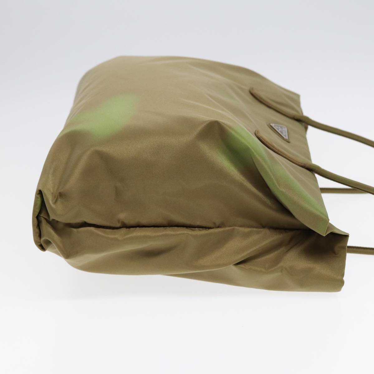 PRADA Tote Bag Nylon Khaki Silver Auth