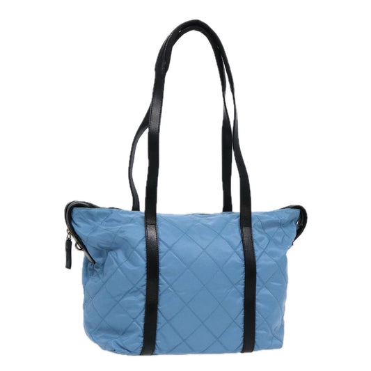 PRADA Tote Bag Nylon Leather Light Blue Silver Auth