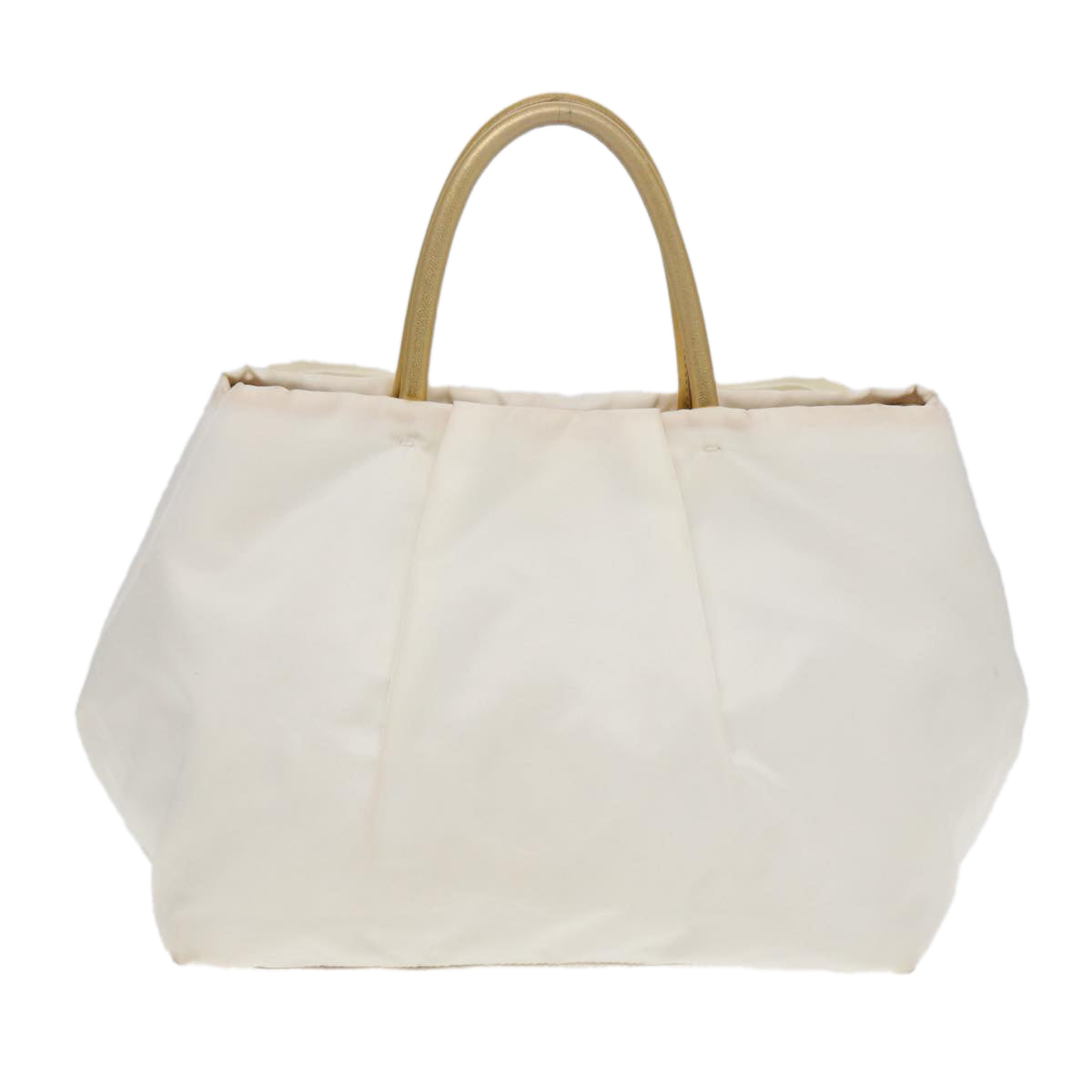 PRADA Ribbon Hand Bag Nylon White Gold Auth