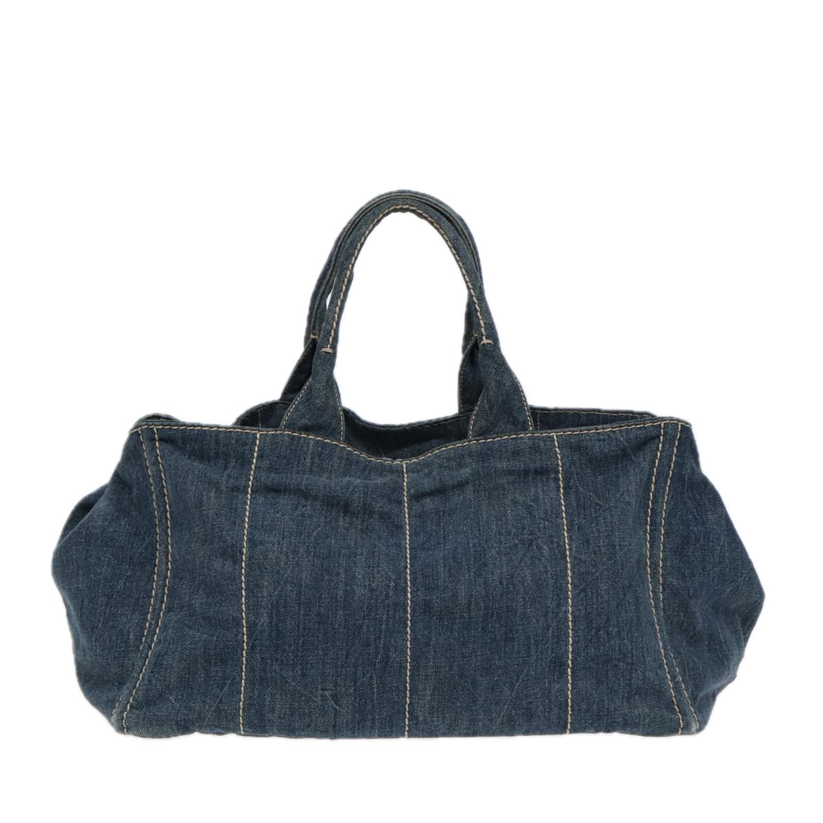 PRADA Canapa GM Hand Bag Blue Gold Auth