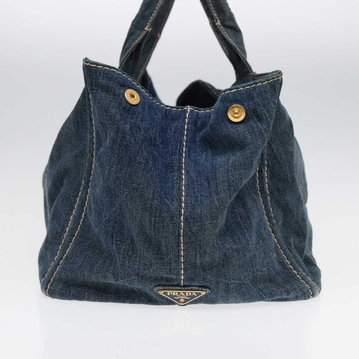 PRADA Canapa GM Hand Bag Blue Gold Auth