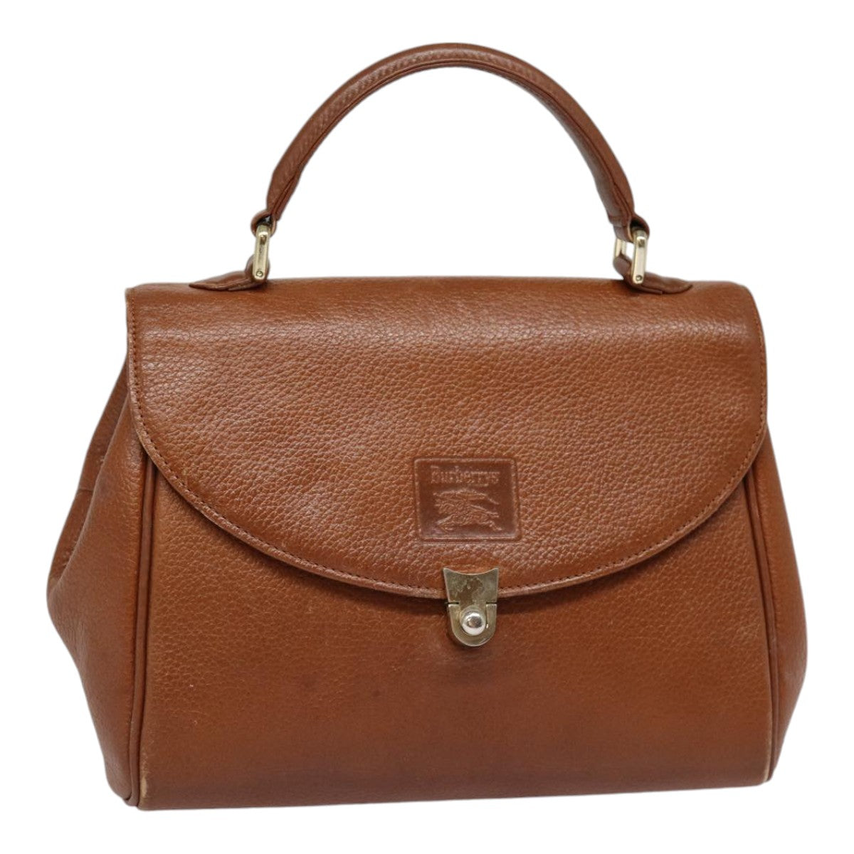 BurberrySs Hand Bag Leather Brown Silver Auth 88481