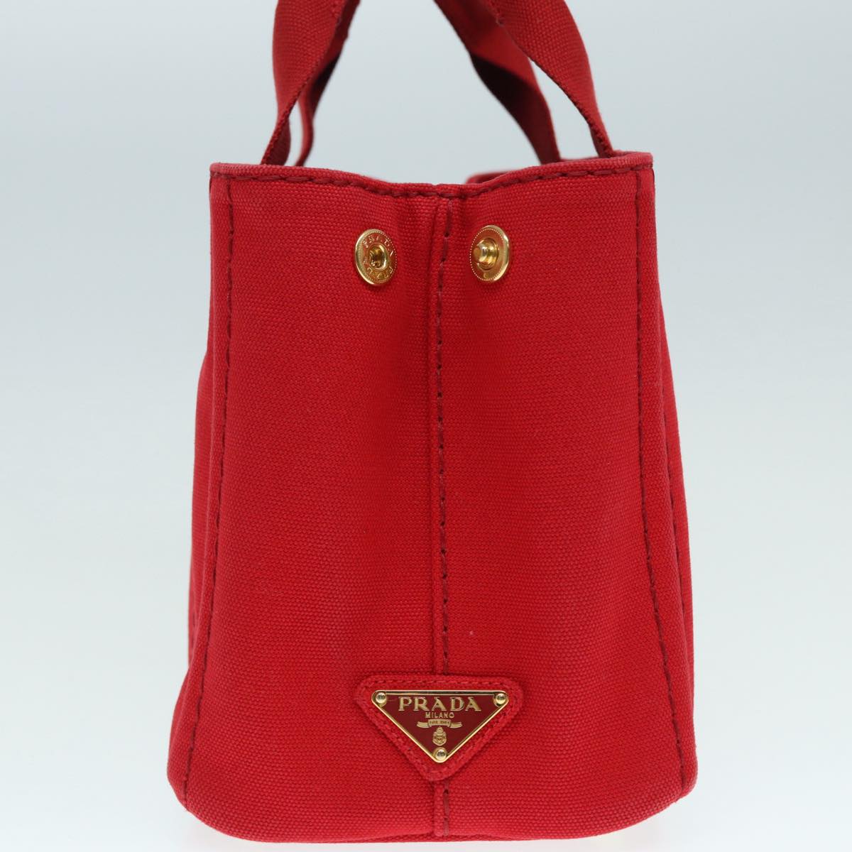 PRADA Canapa PM Hand Bag Canvas Red Gold Auth