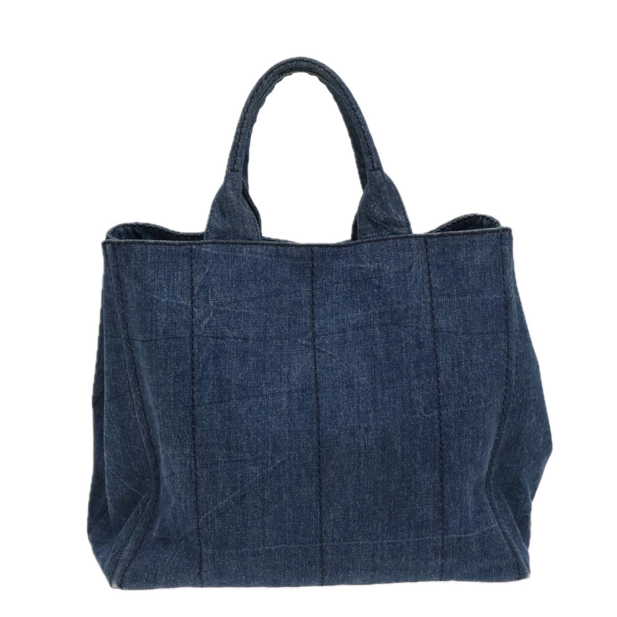 PRADA Canapa Tote Bag Blue Gold Auth