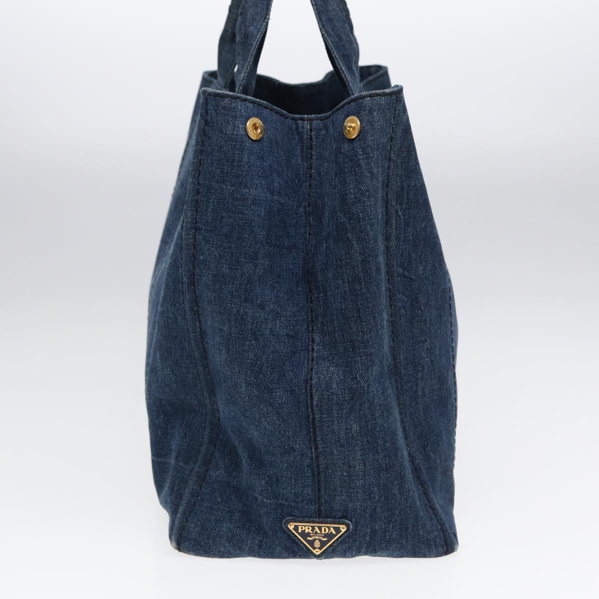 PRADA Canapa Tote Bag Blue Gold Auth