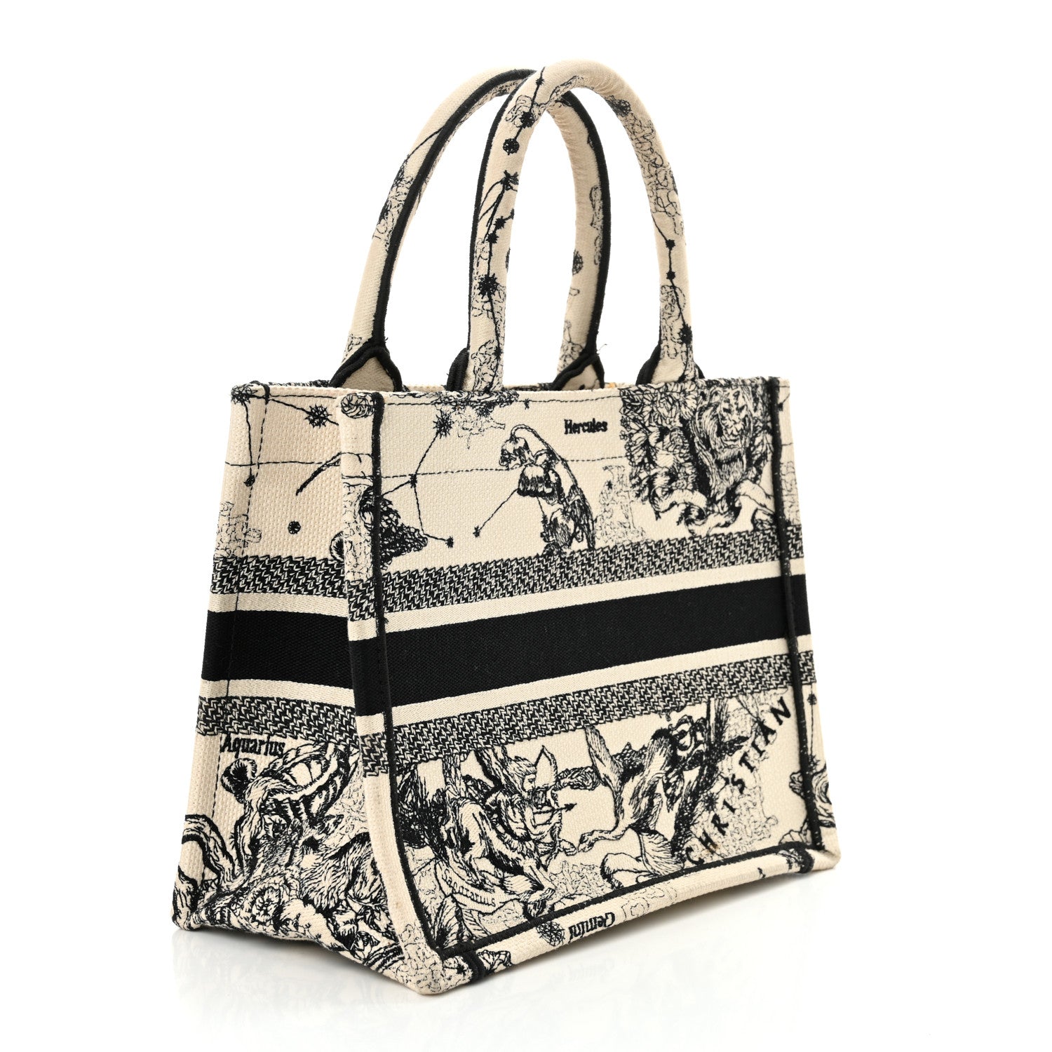 Christian Dior Canvas Embroidered Small Zodiac Toile De Jouy Book Tote Latte