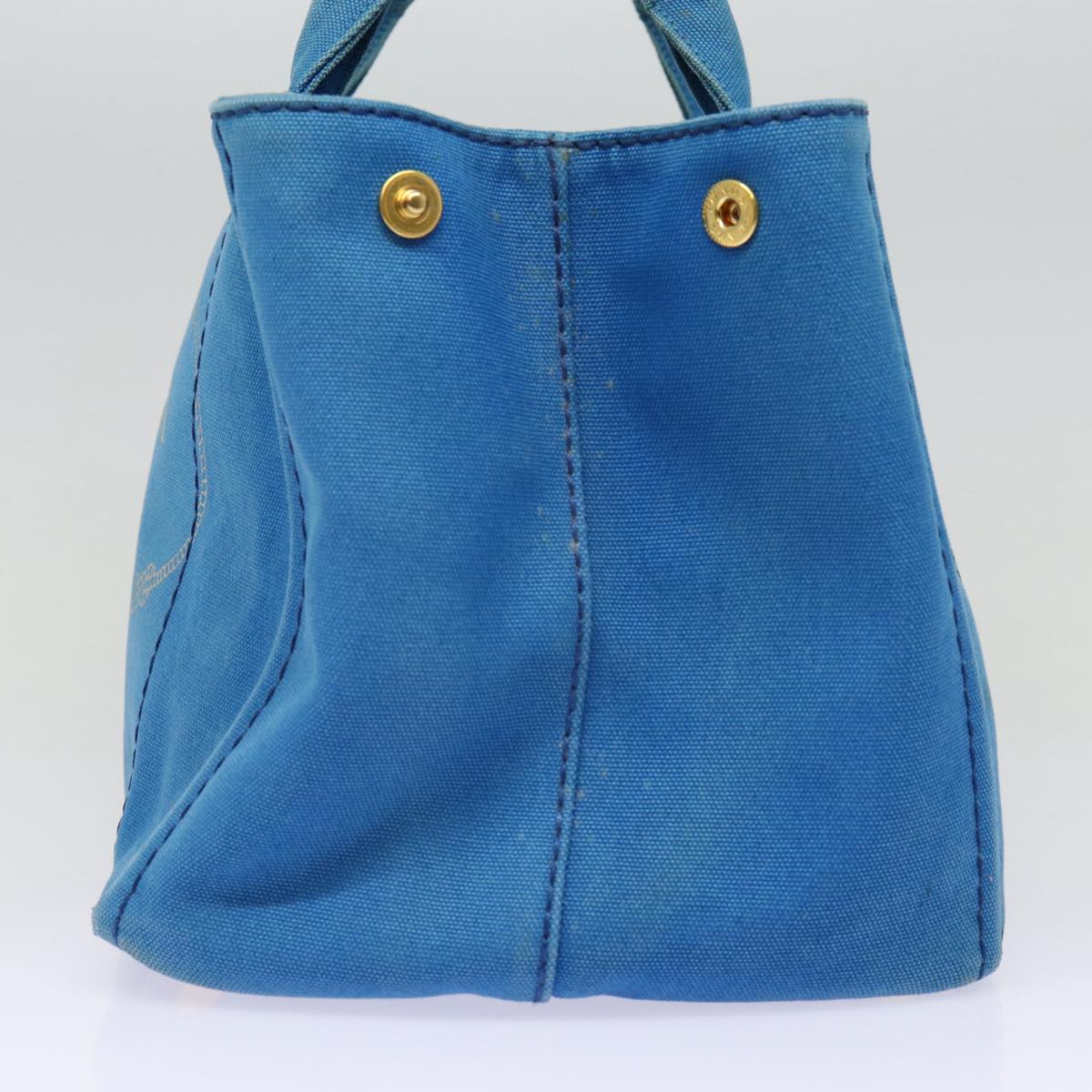PRADA Canapa MM Hand Bag Canvas 2way Blue Gold Auth