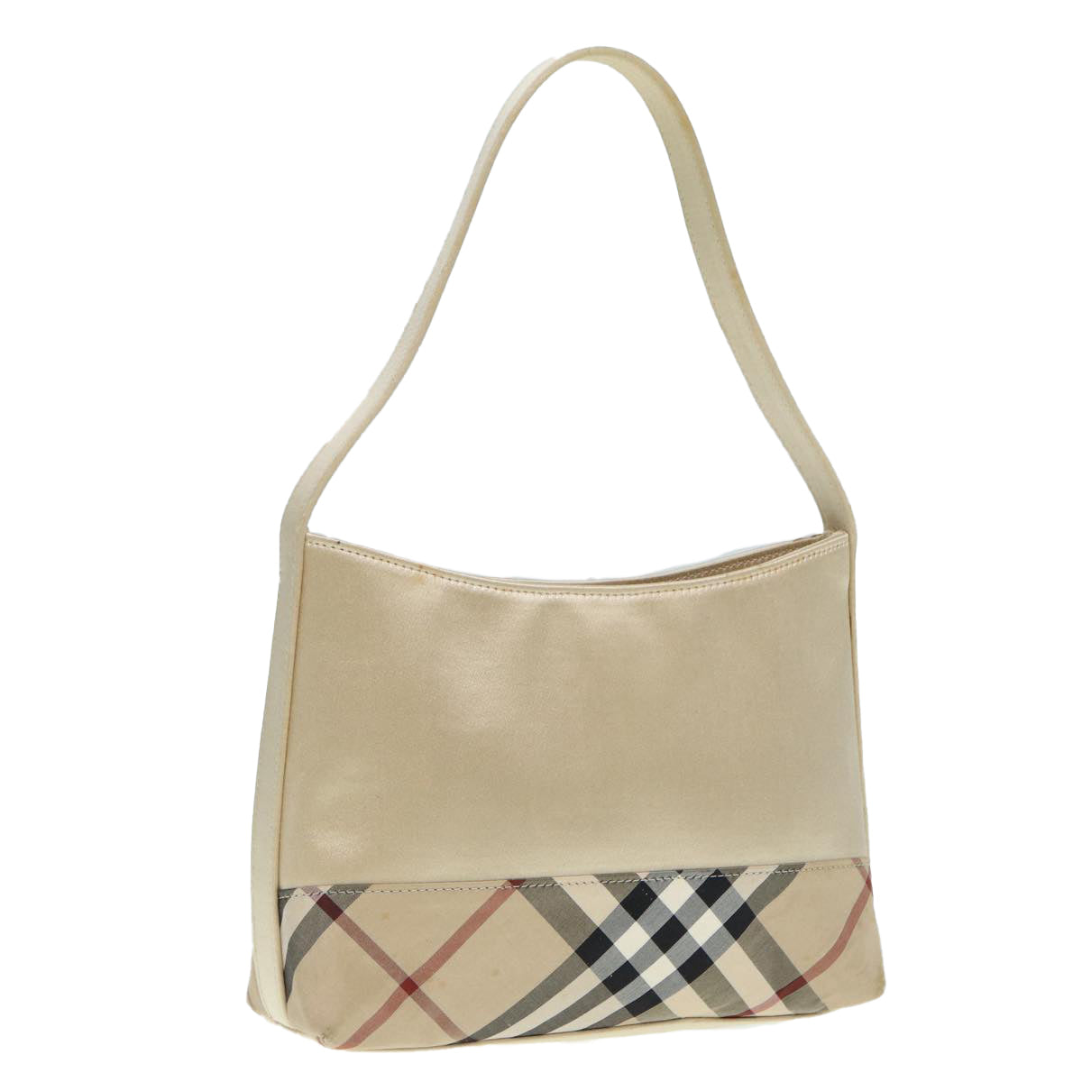 Burberry Nova Check Hand Bag Nylon Beige Silver Auth 88598