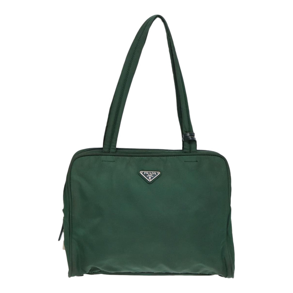 PRADA Tote Bag Nylon Khaki Silver Auth