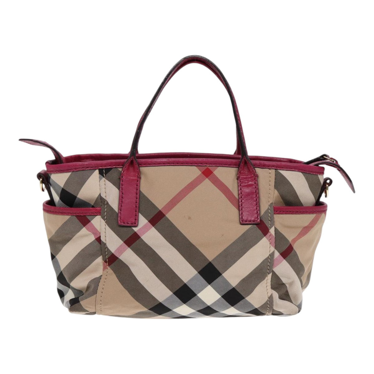 Burberry Nova Check Hand Bag Canvas 2way Beige Gold Auth 88617
