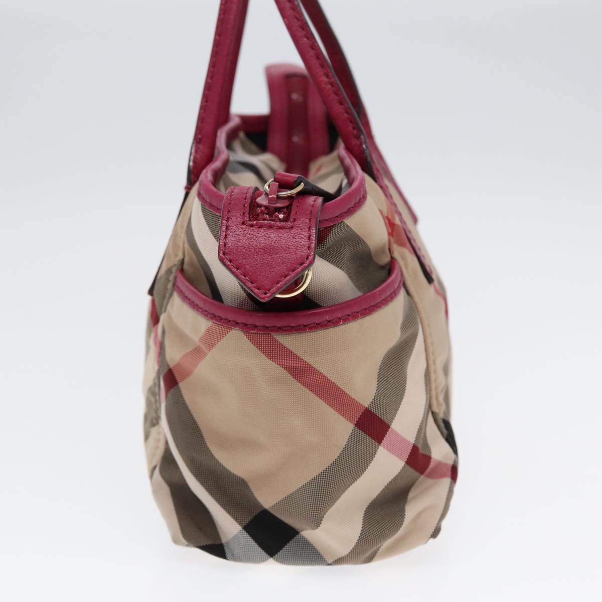 Burberry Nova Check Hand Bag Canvas 2way Beige Gold Auth 88617